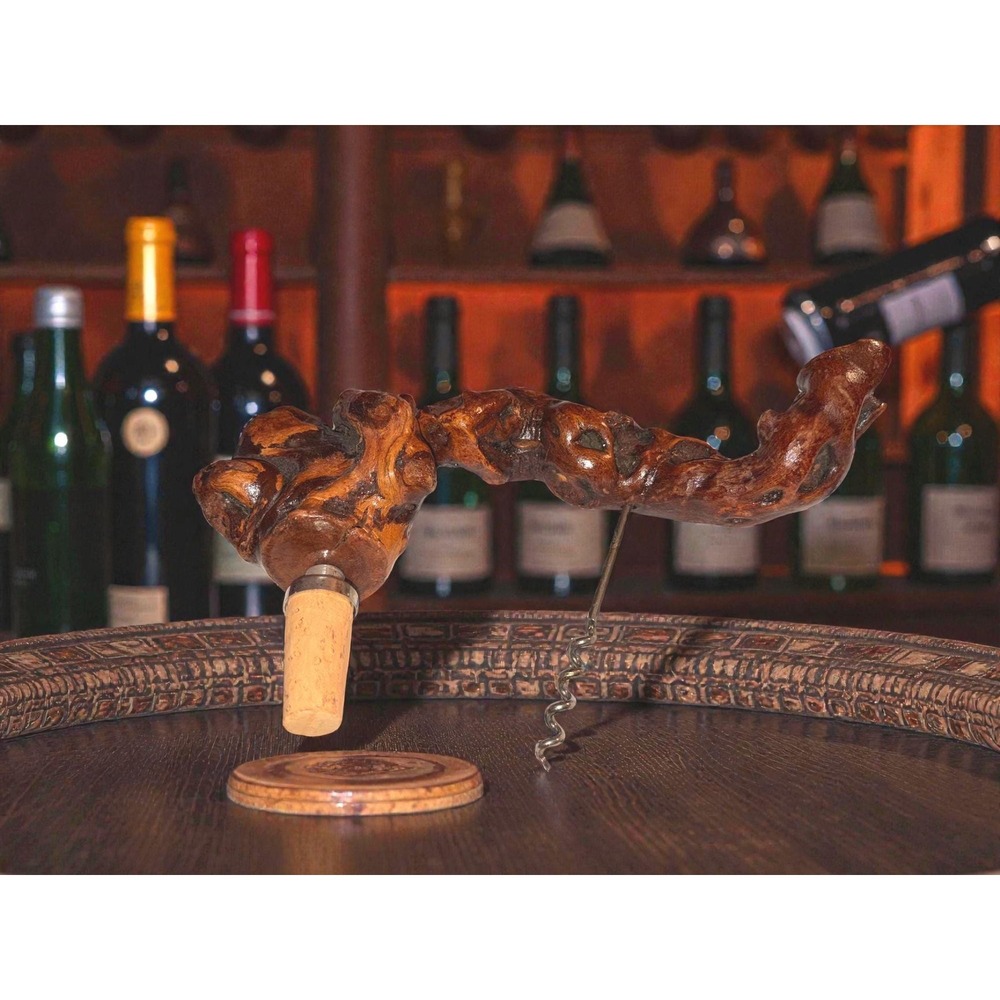 Vintage Grapevine Root Corkscrew Set | Hand-Carved Burl Wood Barware